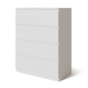 URBNLIVING Height 89Cm 4 Drawer Skagen Wooden Bedroom Chest Cabinet Colour White Carcass and White Drawers  No Handle Storage
