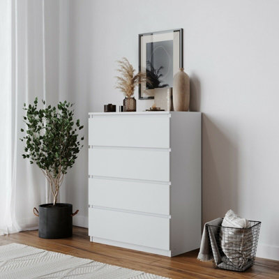 URBNLIVING Height 89Cm 4 Drawer Skagen Wooden Bedroom Chest Cabinet Colour White Carcass and White Drawers  No Handle Storage