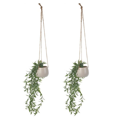 URBNLIVING Height 8cm Set of 2 Macrame Hanging Planter Flower Pot Jute Rope Indoor Outdoor Garden Hanger Holder