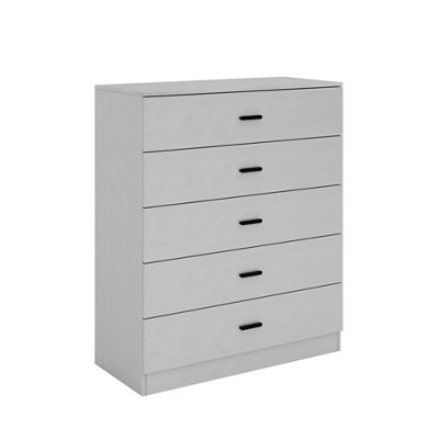 URBNLIVING Height 90.5cm 5 Drawer Wooden Bedroom Chest Cabinet Grey Carcass And Grey Drawers  Modern Wide Storage Cupboard Closet