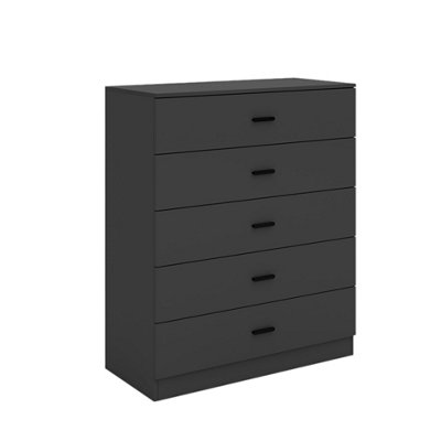 URBNLIVING Height 90.5cm 5 Drawer Wooden Bedroom Chest Cabinet Modern Black Carcass and Black Drawers Wide Storage Cupboard Closet