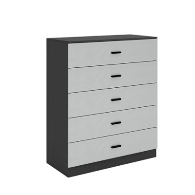 URBNLIVING Height 90.5cm 5 Drawer Wooden Bedroom Chest Cabinet Modern Black Carcass and Grey Drawers Wide Storage Cupboard