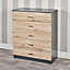 URBNLIVING Height 90.5cm 5 Drawer Wooden Bedroom Chest Cabinet Modern Black Carcass and Oak Drawers Wide Storage Cupboard Closet