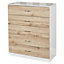 URBNLIVING Height 90.5cm 5 Drawer Wooden Bedroom Chest Cabinet Modern White Carcass and Oak Drawers Wide Storage Cupboard Closet