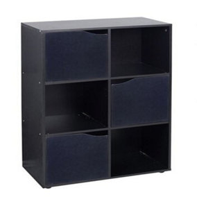 URBNLIVING Height 90.5cm 6 Cube Black Wooden Bookcase with Doors Stylish Display Shelves Storage Unit