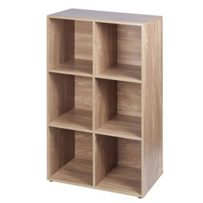 URBNLIVING Height 90.5cm 6 Cube Oak Wooden Bookcase with Black Doors Stylish Display Shelves Storage Unit