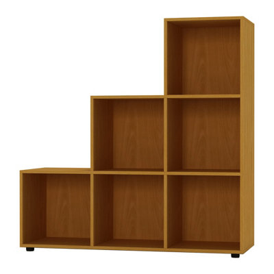 URBNLIVING Height 90.5cm 6 Cube Step Beech Storage Bookcase Unit Home Office Organizer Display Shelf Box