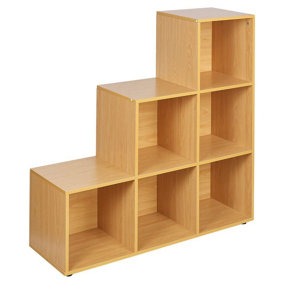 URBNLIVING Height 90.5cm 6 Cube Step Beech Storage Bookcase Unit Home Office Organizer Display Shelf Box