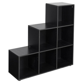 URBNLIVING Height 90.5cm 6 Cube Step Black Storage Bookcase Unit