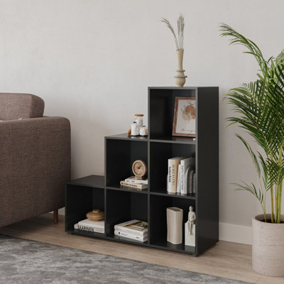 URBNLIVING Height 90.5cm 6 Cube Step Black Storage Bookcase Unit - 3
