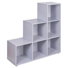 URBNLIVING Height 90.5cm 6 Cube Step Grey Storage Bookcase Unit