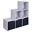 URBNLIVING Height 90.5cm 6 Cube Step Storage Grey Bookcase and Black Doors for Home Office Organizer Display Shelf Unit