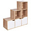 URBNLIVING Height 90.5cm 6 Cube Step Storage Oak Bookcase and White Doors for Home Office Organizer Display Shelf Unit