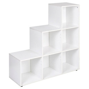 URBNLIVING Height 90.5cm 6 Cube Step White Storage Bookcase Unit