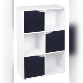 URBNLIVING Height 90.5cm 6 Cube White Wooden Bookcase with Black Doors Stylish Display Shelves Storage Unit