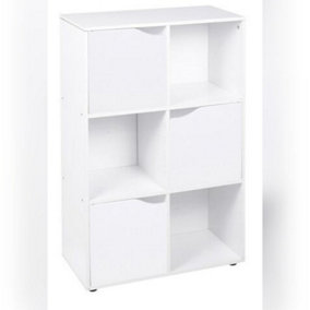 URBNLIVING Height 90.5cm 6 Cube White Wooden Bookcase with Doors Stylish Display Shelves Storage Unit