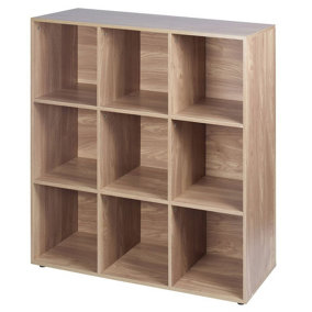 URBNLIVING Height 90.5cm 9 Cube Oak Wooden Bookcase with Doors Stylish Display Shelves Storage Unit