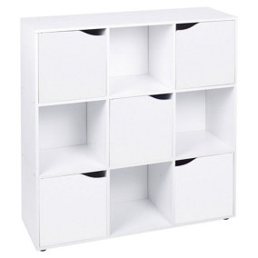 URBNLIVING Height 90.5cm 9 Cube White Wooden Bookcase with Doors Stylish Display Shelves Storage Unit