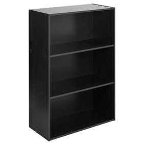 URBNLIVING Height 92.5cm Wide 3 Tier Book Shelf Deep Bookcase Storage Cabinet Display Colour Black Dining Living Room