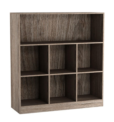 URBNLIVING Height 94Cm Wide Wooden 7 Cube Bookcase Shelving Display Colour Anthracite Oak Storage Unit Cabinet Shelves