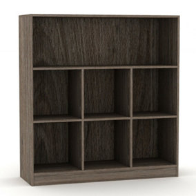 URBNLIVING Height 94Cm Wide Wooden 7 Cube Bookcase Shelving Display Colour Anthracite Oak Storage Unit Cabinet Shelves