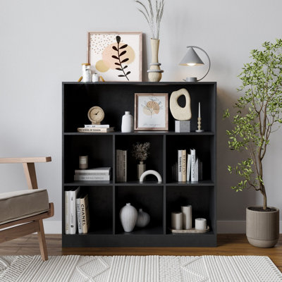 URBNLIVING Height 94Cm Wide Wooden 7 Cube Bookcase Shelving Display Colour Black Storage Unit Cabinet Shelves