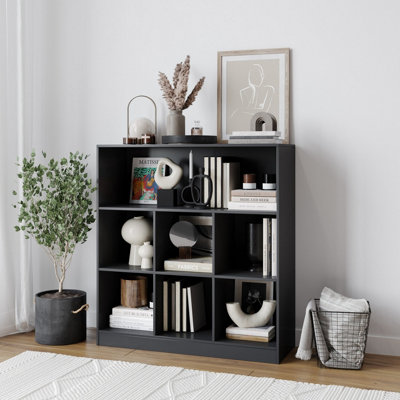URBNLIVING Height 94Cm Wide Wooden 7 Cube Bookcase Shelving Display Colour Black Storage Unit Cabinet Shelves - 3