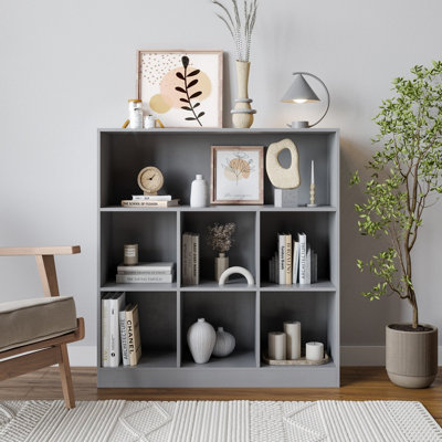 URBNLIVING Height 94Cm Wide Wooden 7 Cube Bookcase Shelving Display Colour Grey Storage Unit Cabinet Shelves - 3