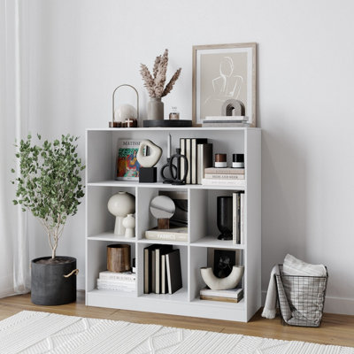 URBNLIVING Height 94Cm Wide Wooden 7 Cube Bookcase Shelving Display Colour White Storage Unit Cabinet Shelves