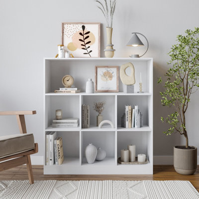URBNLIVING Height 94Cm Wide Wooden 7 Cube Bookcase Shelving Display Colour White Storage Unit Cabinet Shelves