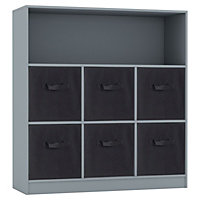 URBNLIVING Height 94cm Wooden Wide Grey 7 Cube Bookcase with Black 6 Drawers Baskets Storage Unit Shelves