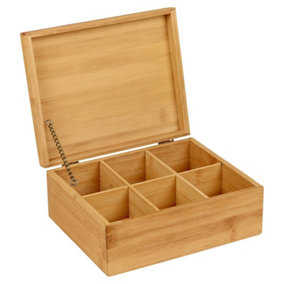 URBNLIVING Height 9cm Bamboo Wooden 6 Section Durable Tea Bag Desktop Organiser Breakfast Storage Box
