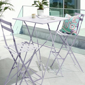 URBNLIVING Lilac Colour 2 Folding Metal Chairs & Table Bistro Bar Patio Breakfast Furniture Set