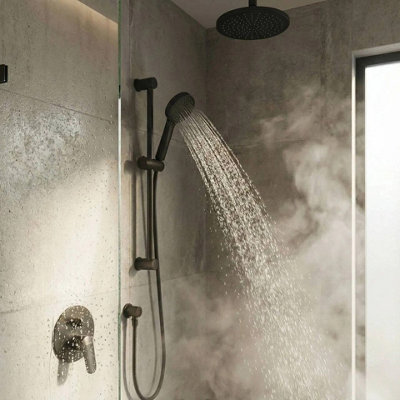 URBNLIVING Matt Black Shower Set with Riser Rail, Handheld Shower Head ...