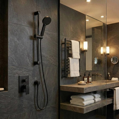 URBNLIVING Matt Black Shower Set with Riser Rail, Handheld Shower Head ...