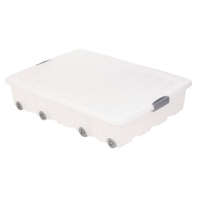 URBNLIVING Medium 45Litre White Under Bed Plastic Storage Box Wheeled w/Lids Shoes Clothes
