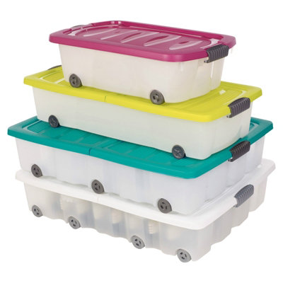 URBNLIVING Medium 45Litre White Under Bed Plastic Storage Box Wheeled w/Lids Shoes Clothes - 3