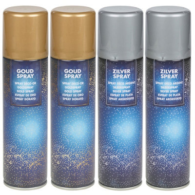 URBNLIVING Mix Pack of 150ml Silver & Gold Decorative Lacquer airbrush Bottle Festive Craft Metallic Colour Decor Equal Set of 4