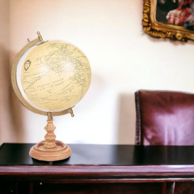URBNLIVING Peach Height 36cm Educational Ancient Style 360 Degree Rotating World Desk Globe On Wood & Metal Stand