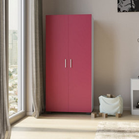 URBNLIVING Pink Kids Bedroom Furniture Wardrobe Chest Cabinet Bedside Table 3 Piece Set