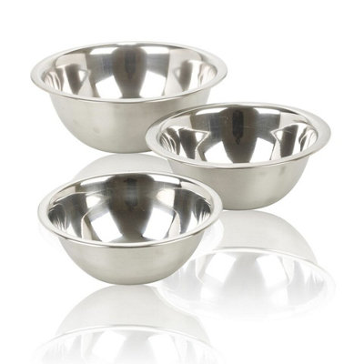 URBNLIVING Set of 3 Stainless Steel Metal Deep Mixing Bowls Salad Spaghetti Pasta Caterer