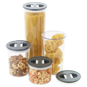 URBNLIVING Set of 4 Dark Grey Plastic Airtight Containers Food Storage Reusable Stackable