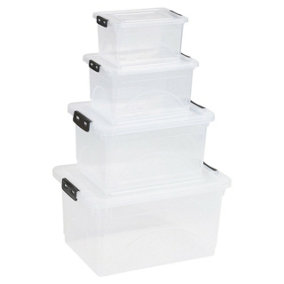 URBNLIVING Set Of 4 Plastic Storage Boxes Clip Lid Quality Stackable Container Lightweight