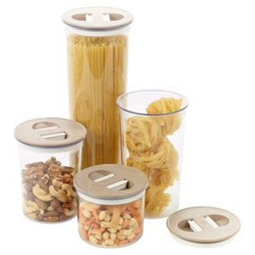 URBNLIVING Set of 4 Taupe Plastic Airtight Containers Food Storage Reusable Stackable