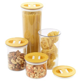 URBNLIVING Set of 4 Yellow Plastic Airtight Containers Food Storage Reusable Stackable