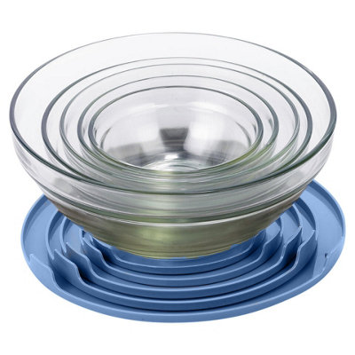 URBNLIVING Set Of 5 Blue Lid High Quality Food Storage Glass Bowls With Easy Open Lids