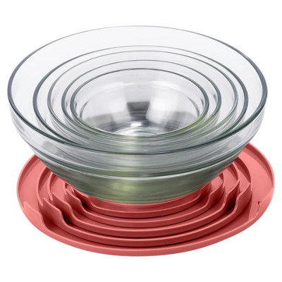 URBNLIVING Set Of 5 Red Lid High Quality Food Storage Glass Bowls With Easy Open Lids