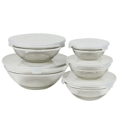 URBNLIVING Set Of 5 White Lid High Quality Food Storage Glass Bowls With Easy Open Lids - 3