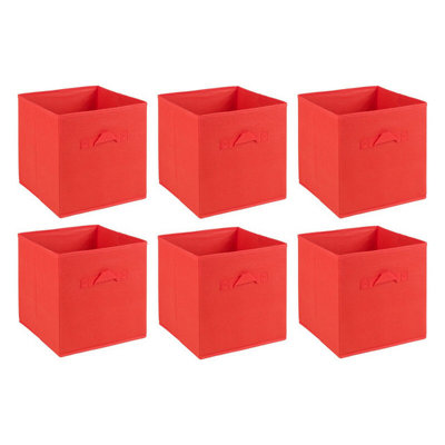 URBNLIVING Set Of 6 Red Collapsible Cube Storage Boxes Kids Toys Carry Handles Basket Organiser Large