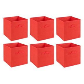 URBNLIVING Set Of 6 Red Collapsible Cube Storage Boxes Kids Toys Carry Handles Basket Organiser Large